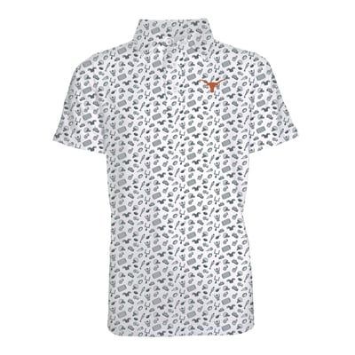 Texas Longhorns Garb Youth Tom All-Over Football Print Polo - Gray