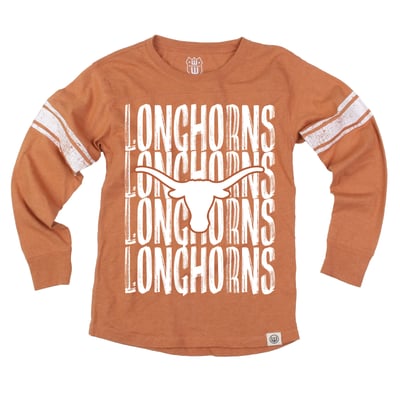  Texas Longhorns Wes & Willy Youth Long Sleeve Football Jersey T-Shirt - Orange