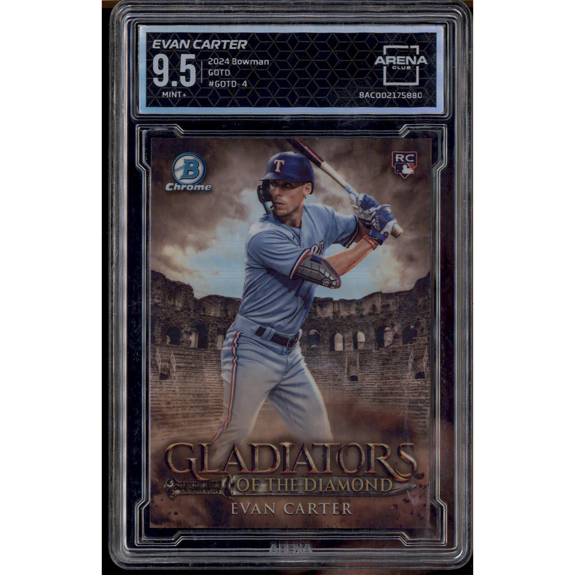 2024 Bowman Gladiators of the Diamond Evan Carter RC Arena Club 9.5
