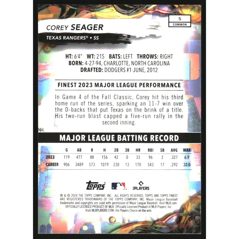 2024 Finest Blue Checkerboard Refractors #5 Corey Seager