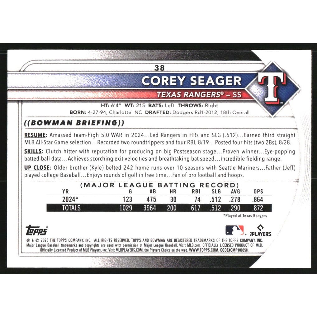 2025 Bowman Blue Pattern #38 Corey Seager