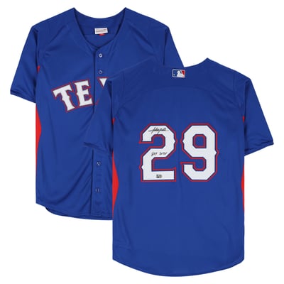 Adrian Beltre Texas Rangers Autographed Fanatics Authentic Royal Mitchell & Ness Batting Practice Jersey with "HOF 2024" Inscription 