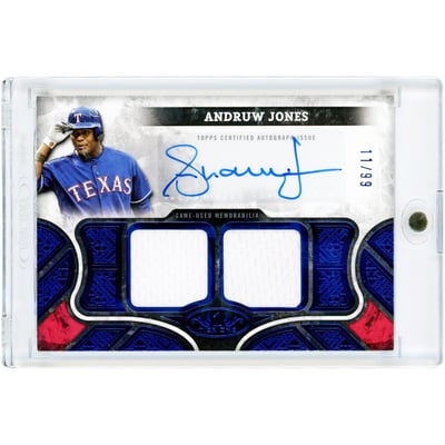 Andruw Jones Texas Rangers Autographed 2025 Topps Tier One Blue Dual Game Used Jersey Relics #AT1R-AJ #11/99 Card 