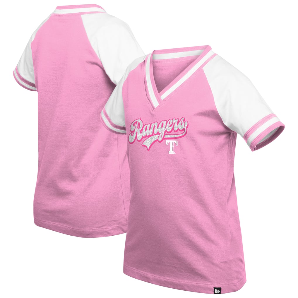 Girls Youth Texas Rangers New Era Pink Mommy & Me Raglan V-Neck T-Shirt