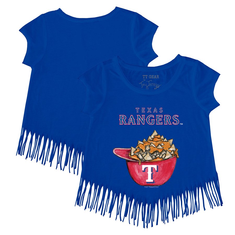 Girls Youth Texas Rangers Tiny Turnip Royal Nacho Helmet Fringe T-Shirt