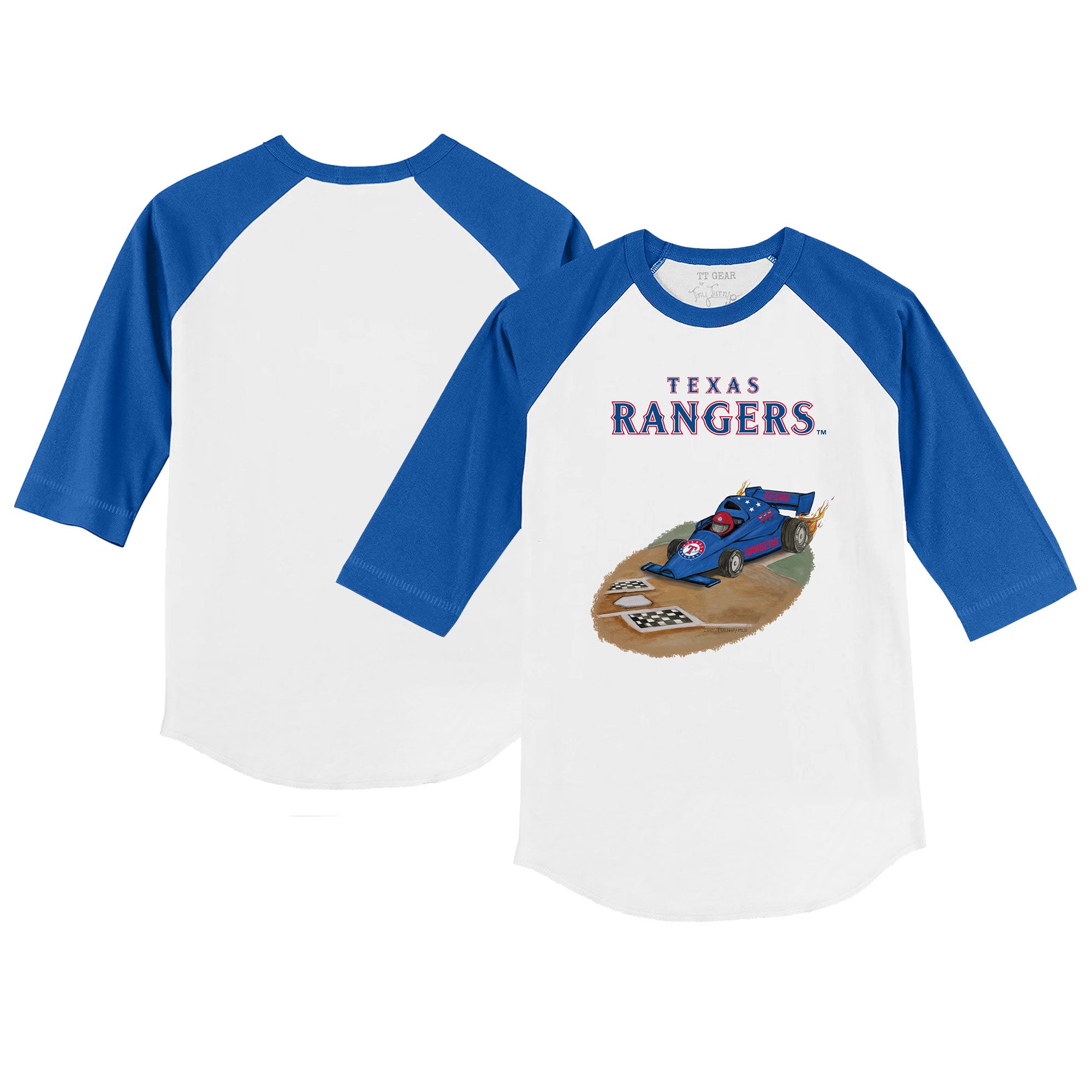 Infant Texas Rangers Tiny Turnip White/Royal Race Car 3/4-Sleeve Raglan ...