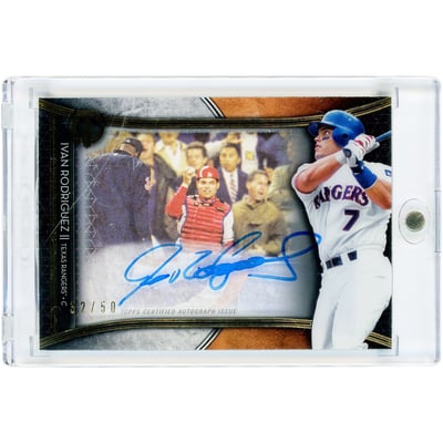Ivan Rodriguez Texas Rangers Autographed 2020 Topps Tribute Franchise Best #FBA-IR #32/50 Card 