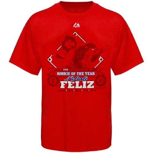 Majestic Texas Rangers #30 Neftali Feliz Red 2010 Rookie Of The Year T ...