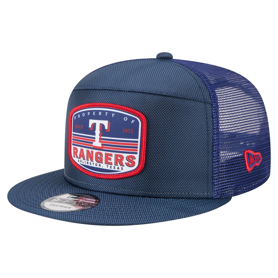 Men's Texas Rangers New Era Royal Split Panel 9FIFTY Trucker Snapback
