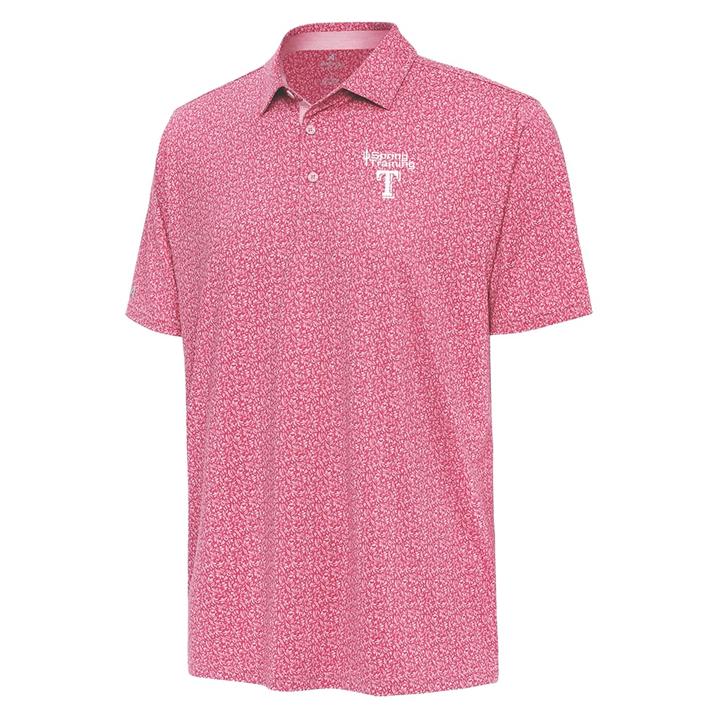 Men's Texas Rangers Antigua Pink Cactus Spring Training Blooming Polo