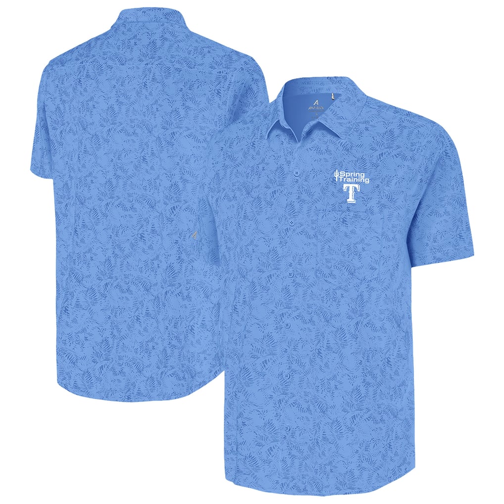 Texas Rangers Antigua Cactus Spring Training Lush Button-Up Shirt - Powder Blue