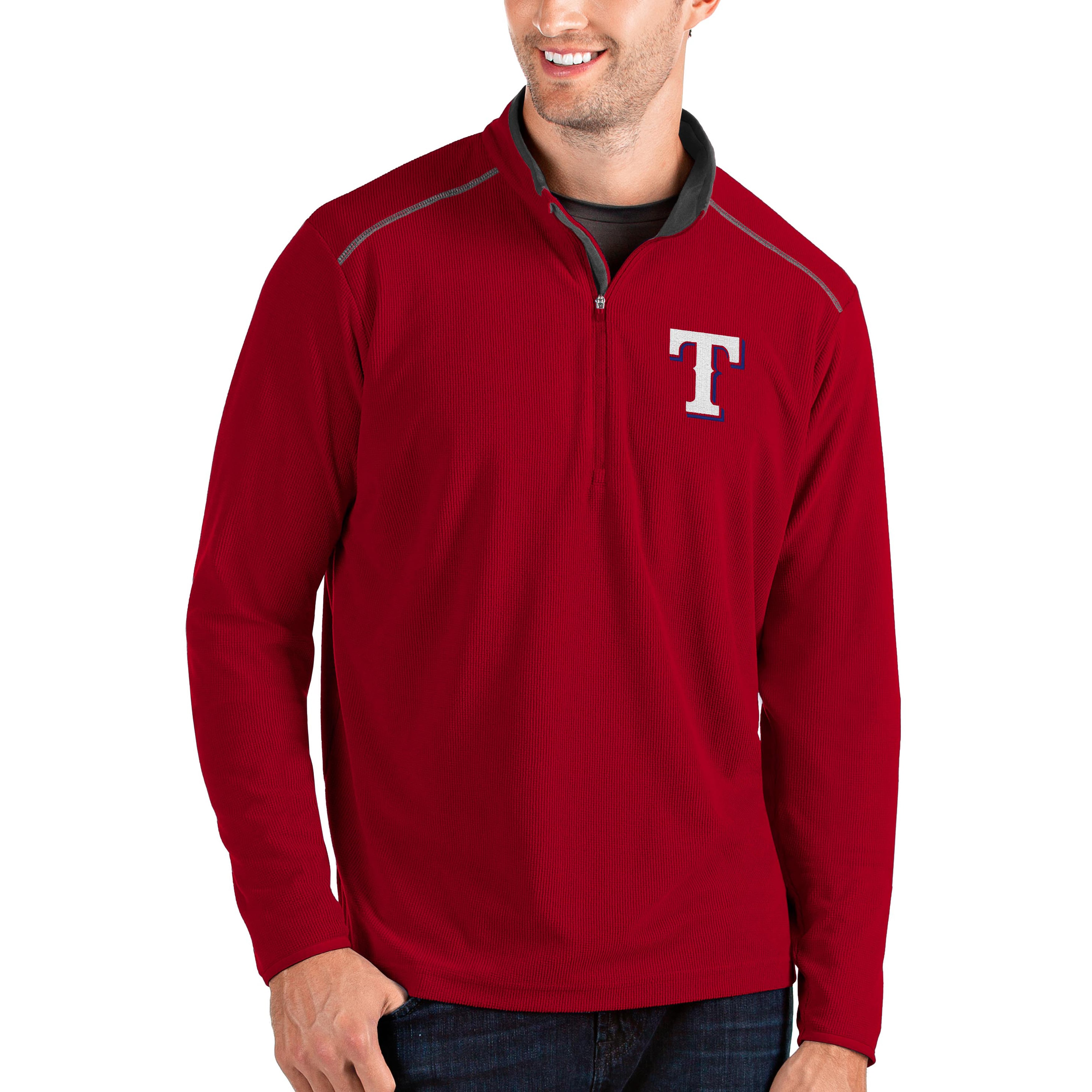 Men's Texas Rangers Antigua Red Glacier Quarter-Zip Pullover Jacket