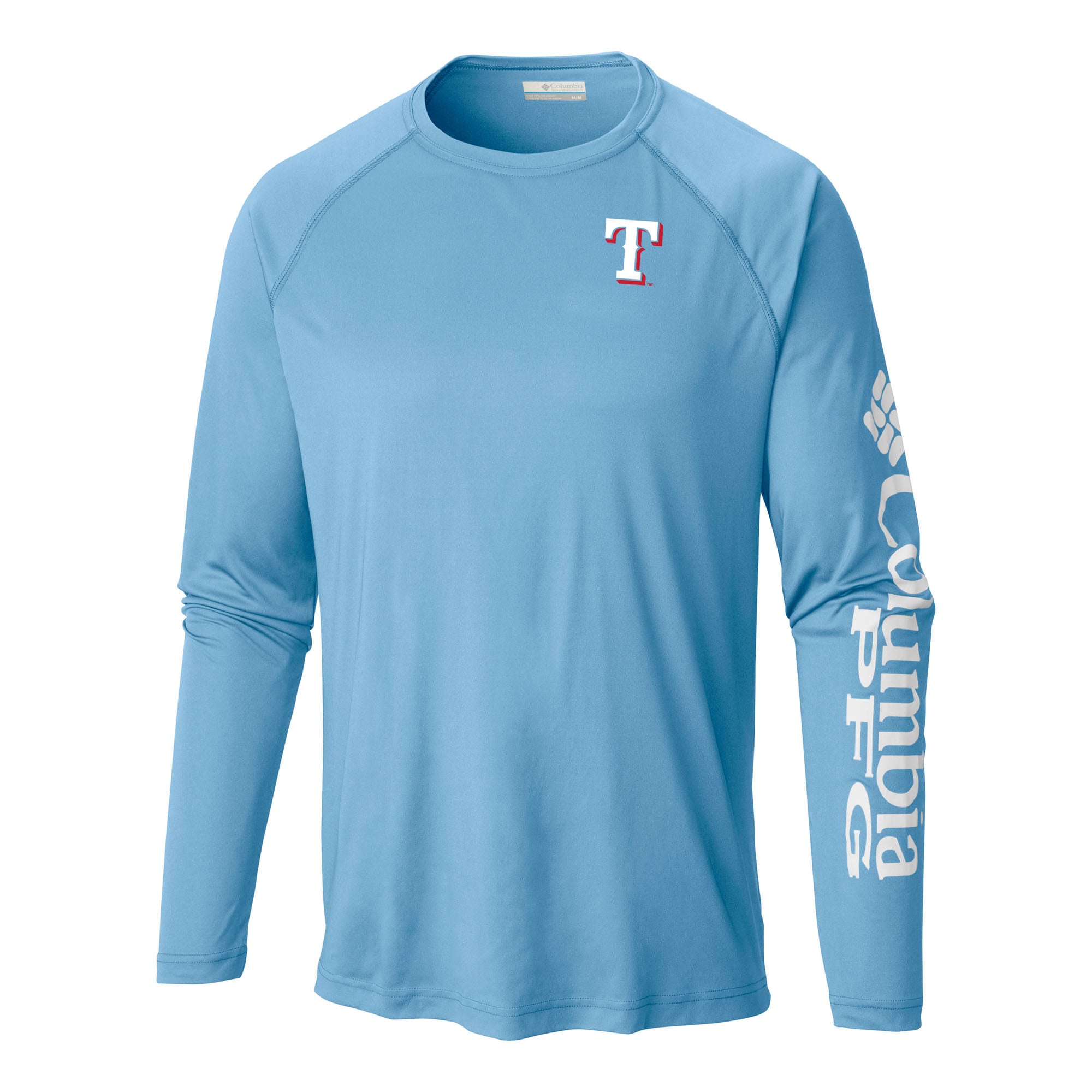 Texas Rangers Uni Blue Men's Texas Rangers Columbia Light Blue Terminal Tackle Long Sleeve Shirt