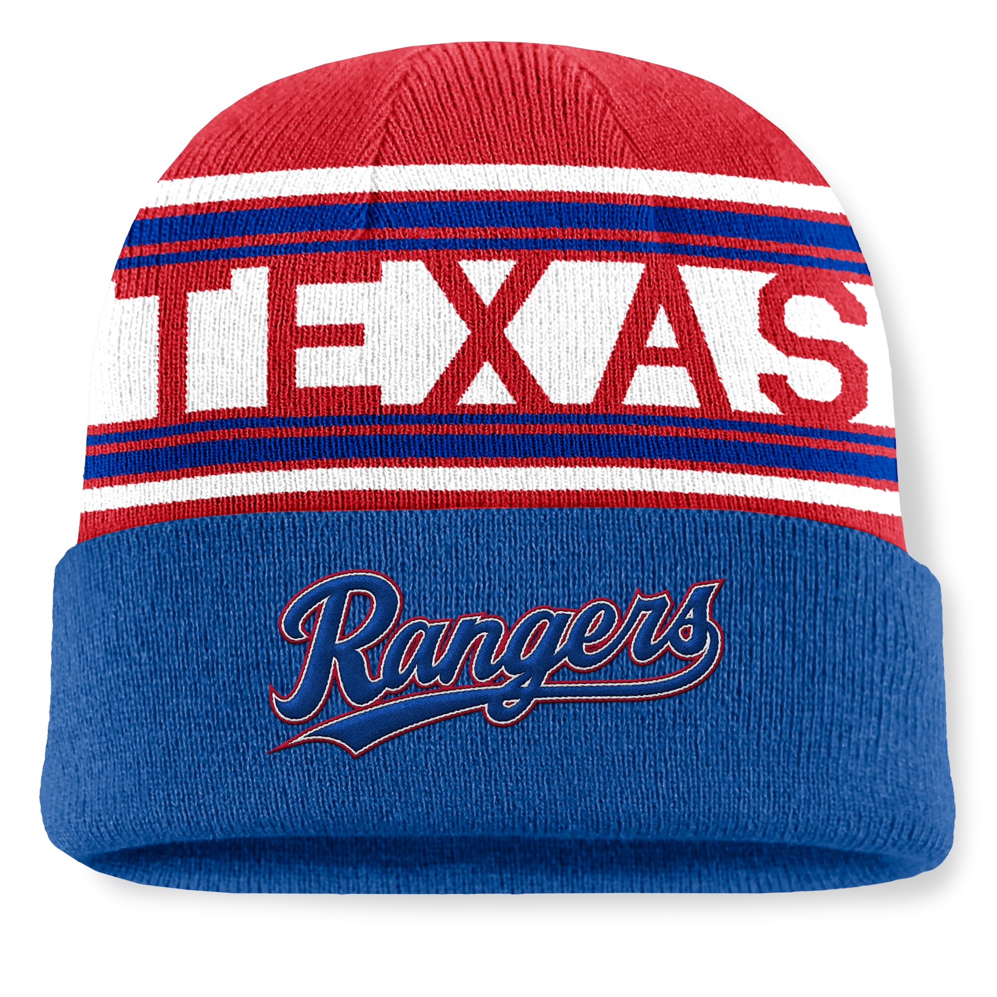 Men's Texas Rangers Fanatics Royal Fundamental Team Stripe Cuffed Knit Hat