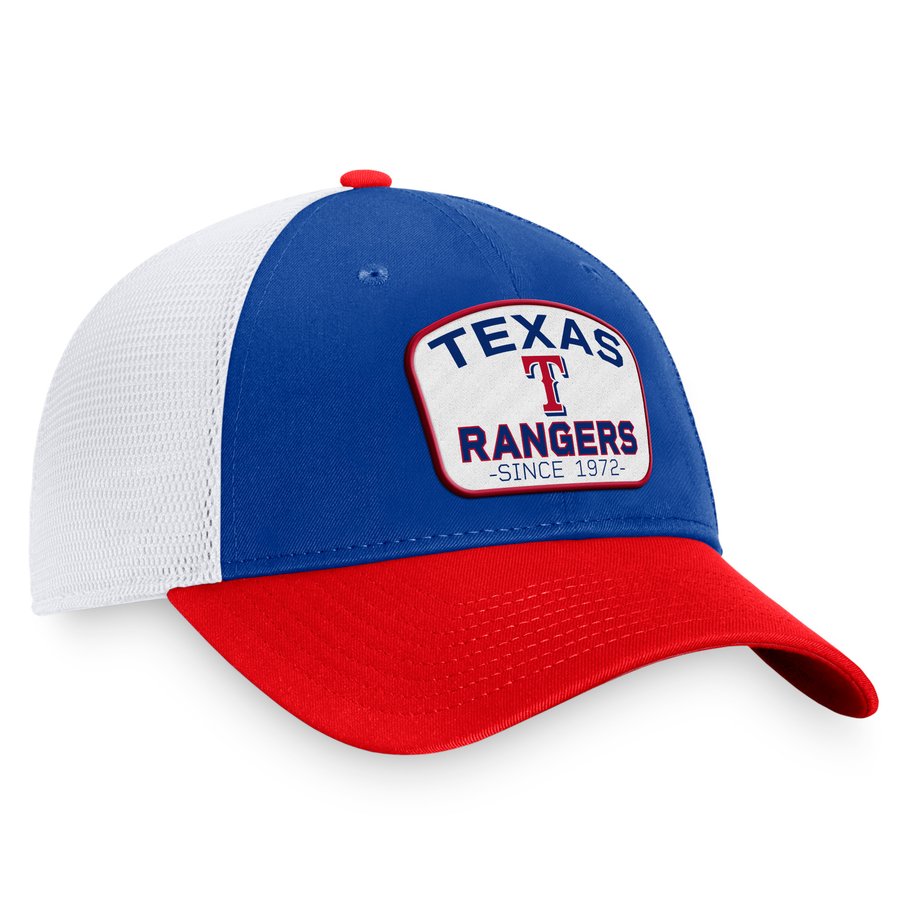 Men's Texas Rangers Fanatics Royal/Red Two-Tone Patch Trucker ...