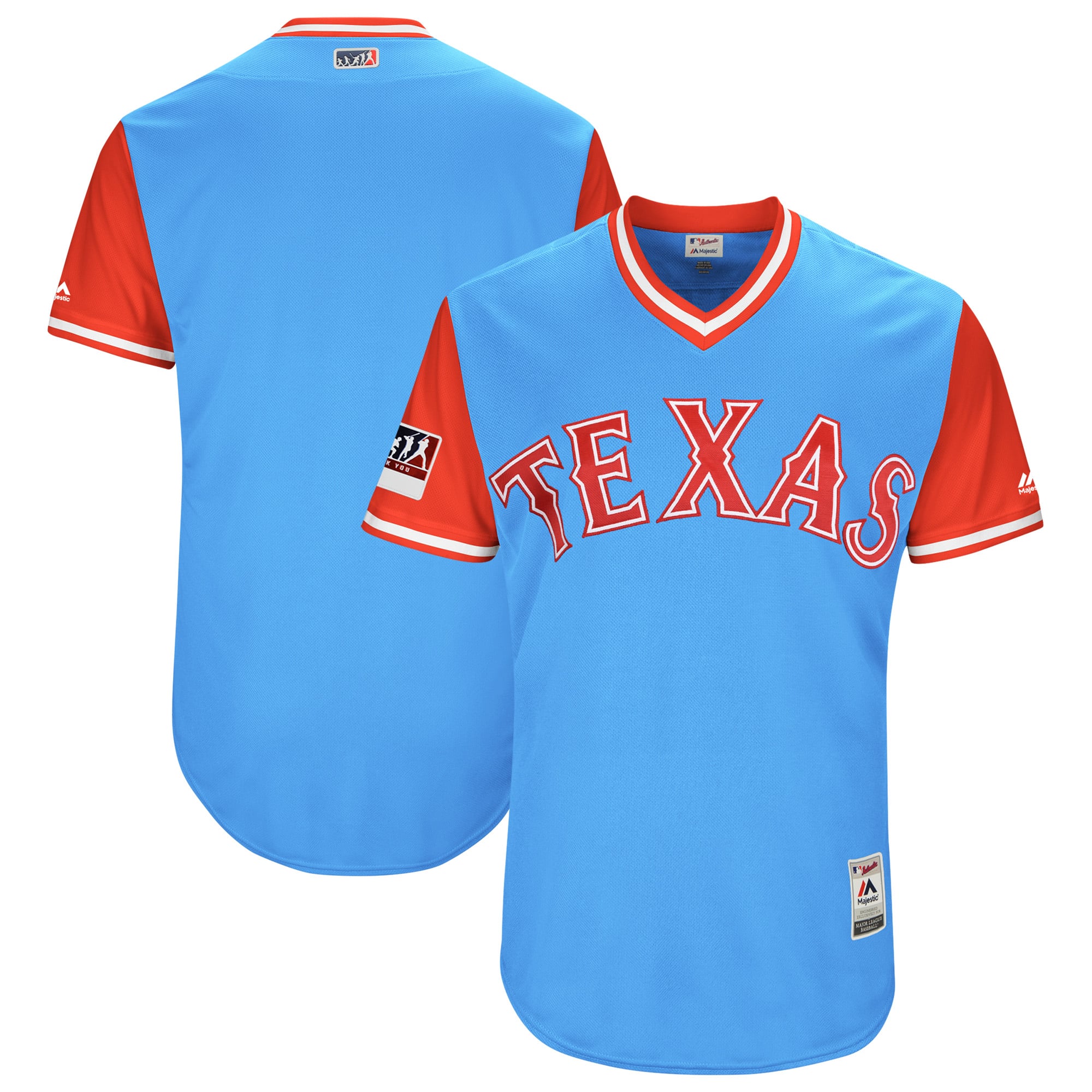 Men's Texas Rangers Majestic Light Blue/Red 2018 Players' Weekend