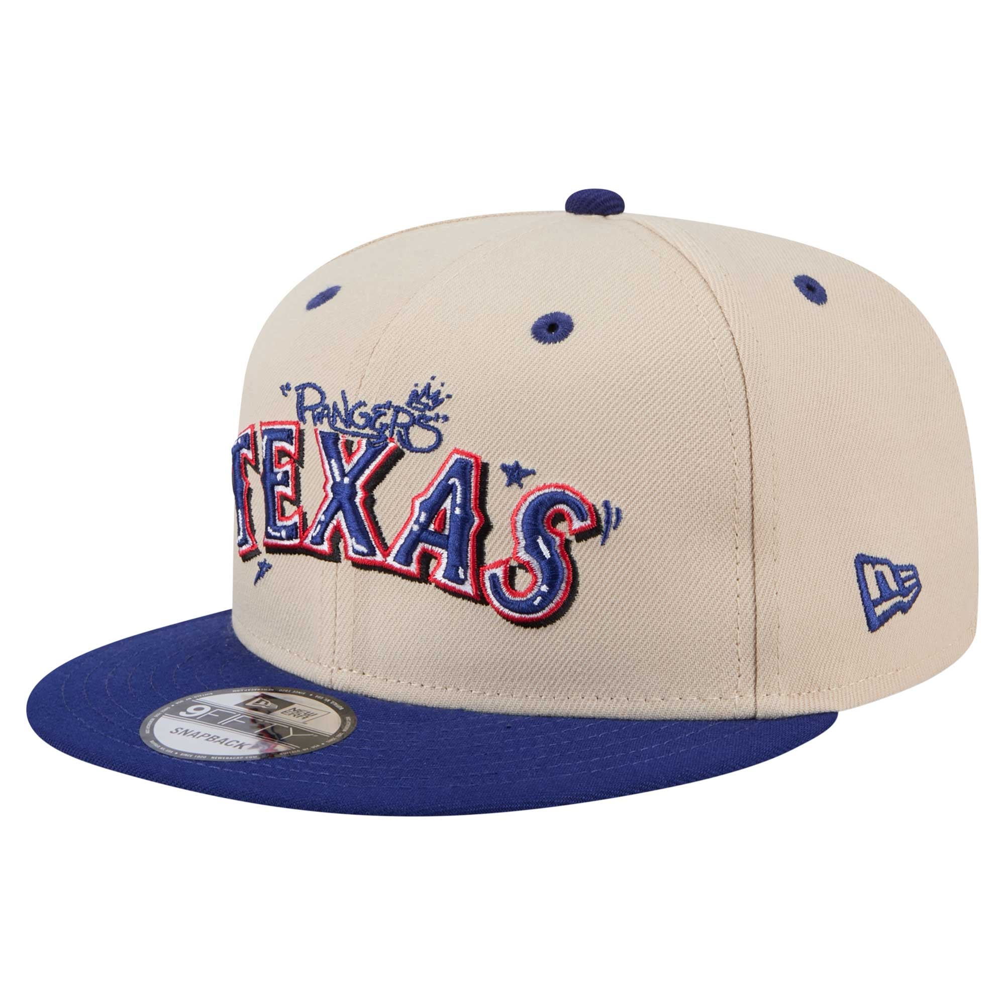 Men's Texas Rangers New Era Cream/Royal Team Art 9FIFTY Snapback Hat