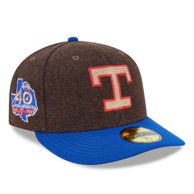 Texas Rangers New Era Cooperstown Collection Brushed Patch Low Profile 59FIFTY Fitted Hat - Dark Brown/Royal