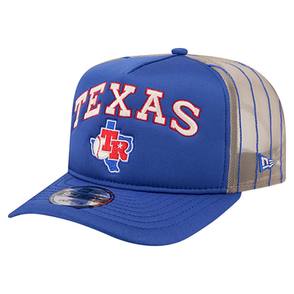 Texas Rangers New Era Vintage Arched Foam Front 9FIFTY A-Frame Adjustable Trucker Hat - Royal