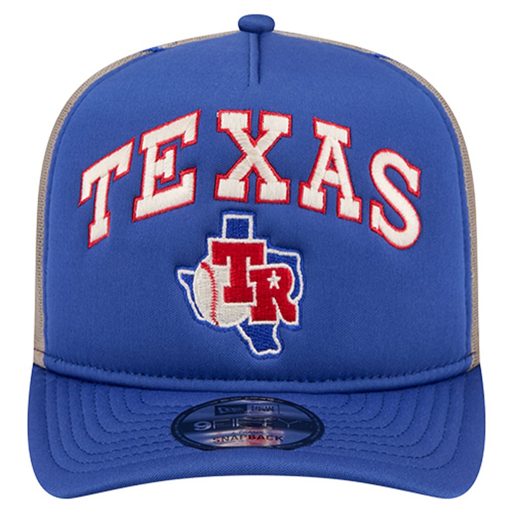 Texas Rangers New Era Vintage Arched Foam Front 9FIFTY A-Frame Adjustable Trucker Hat - Royal