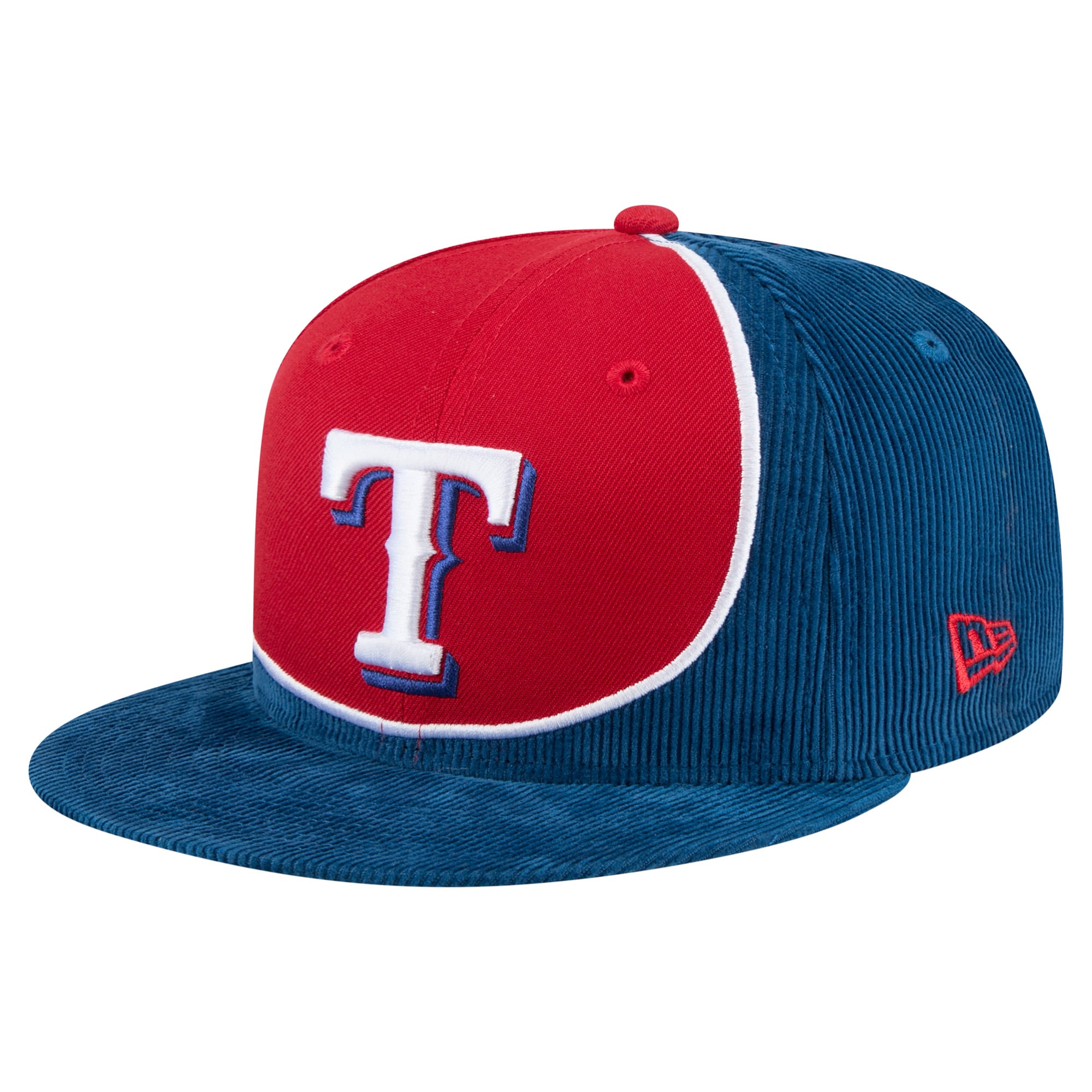 Men's Texas Rangers New Era Royal/Red Retro Split Corduroy Snapback Hat