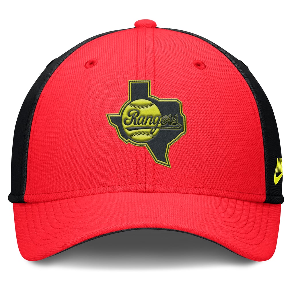 Men's Texas Rangers Nike Crimson/Black Neon 90s Rise SwooshFlex Hat