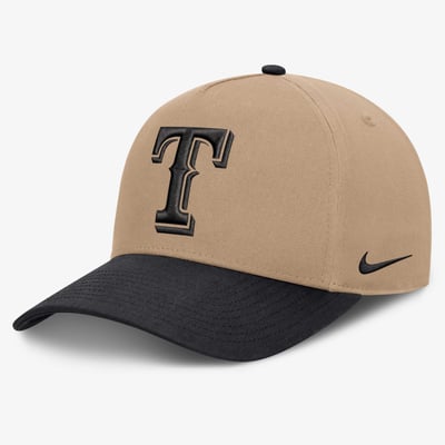 Texas Rangers Nike Primetime Dri-FIT Pinched Crown Adjustable Hat - Natural/Black