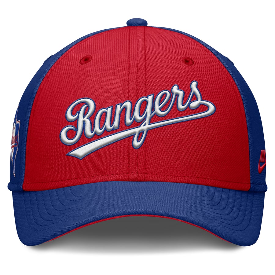 Red Rise Hut Men's Texas Rangers Nike Royal/Red Rise Swoosh Performance Flex Hat