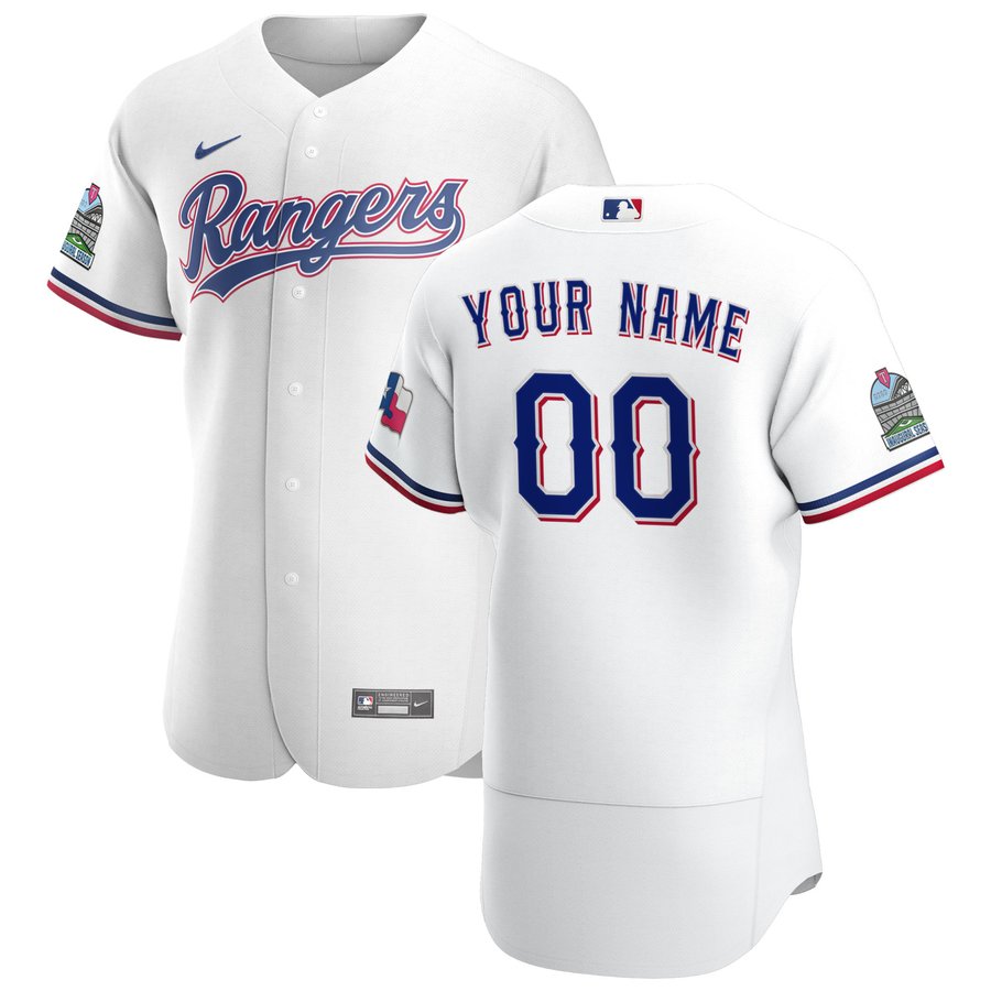 Texas Rangers Custom Men's Texas Rangers Nike White Home Authentic Custom Patch Jersey