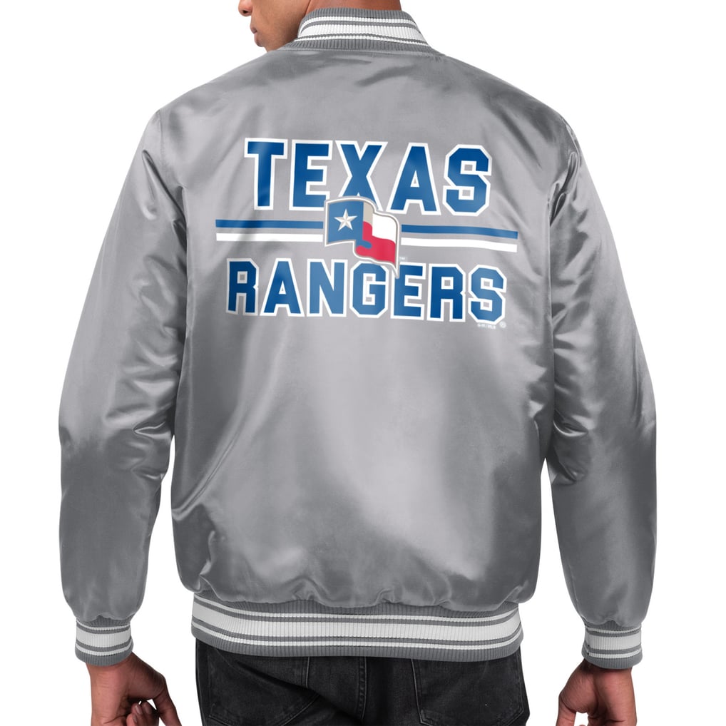 Men's Texas Rangers Starter Gray Printed Team Logo Satin Varsity Full ...