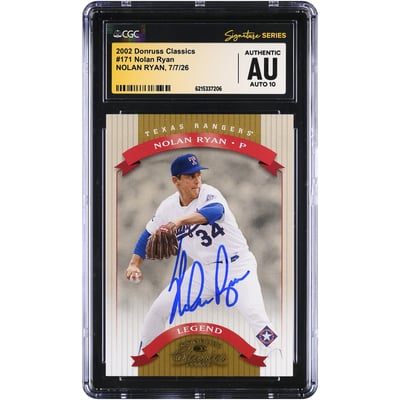 Nolan Ryan Texas Rangers Autographed 2002 Donruss Classics #171 #/1755 CGC Fanatics Witnessed Authenticated AUTO 10 Card