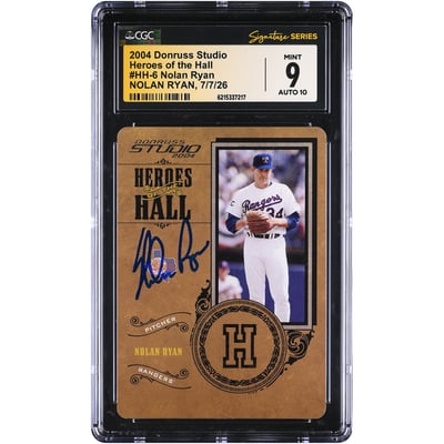 Nolan Ryan Texas Rangers Autographed 2004 Donruss Studio Heroes of the Hall #HH-6 #/500 CGC Fanatics Witnessed Authenticated 9/10 Card
