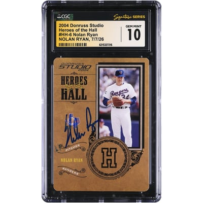 Nolan Ryan Texas Rangers Autographed 2004 Donruss Studio Heroes of the Hall #HH-6 #/500 CGC Fanatics Witnessed Authenticated GEM MINT 10 Card