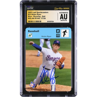 Nolan Ryan Texas Rangers Autographed 2005 Leaf Sportscasters Blue - Running - Ball #33 #/40 CGC Fanatics Witnessed Authenticated AUTO 10 Card