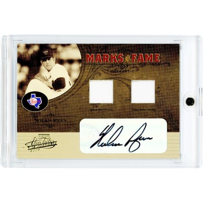 Nolan Ryan Texas Rangers Autographed 2005 Playoff Absolute Memorabilia Dual Game Used Relics #MF-10 #19/25 Card