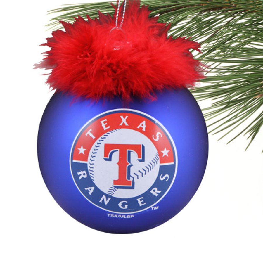 Texas Rangers Glass Ball Ornament with Marabou - Royal Blue