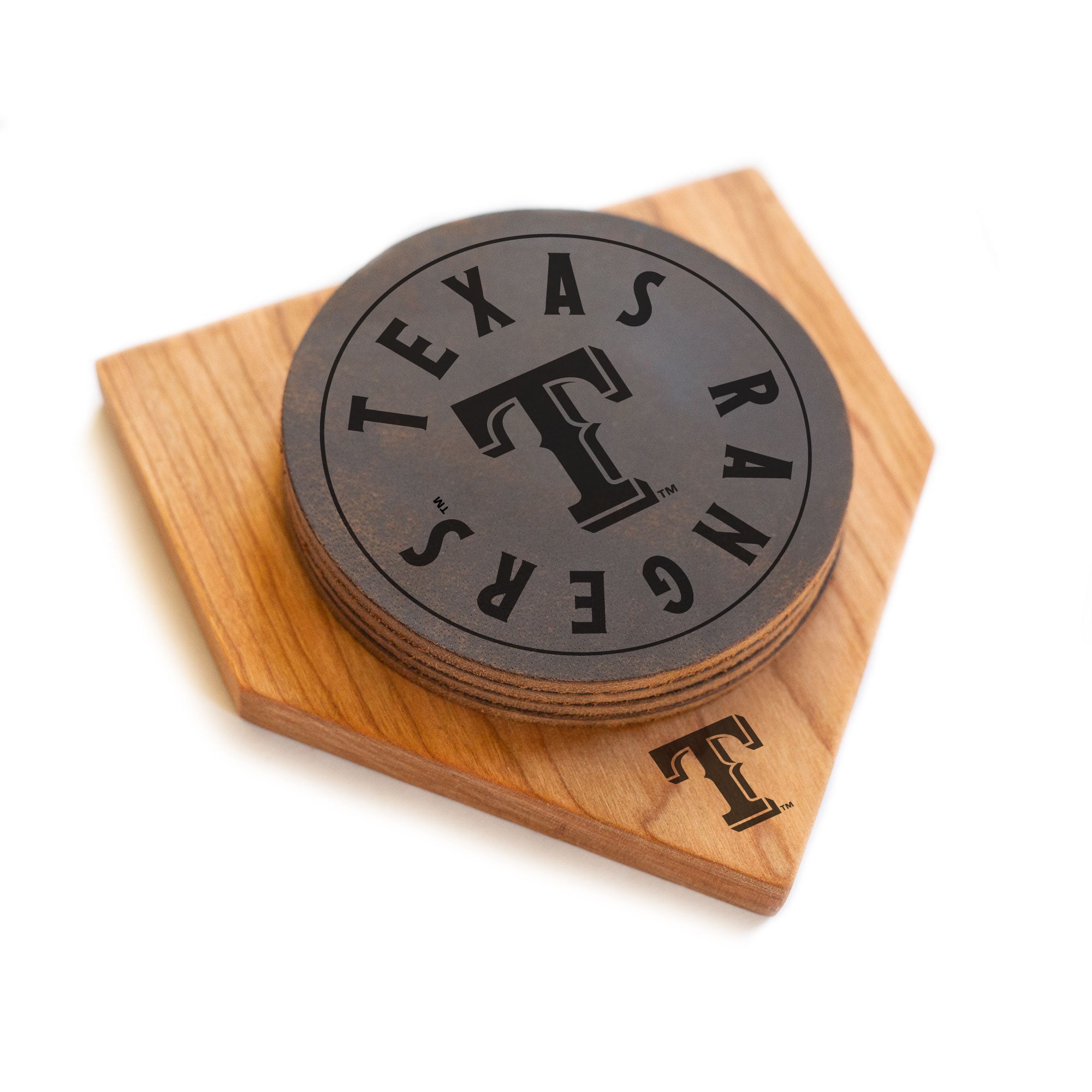 Texas Rangers Home Plate Leather Coaster Set
