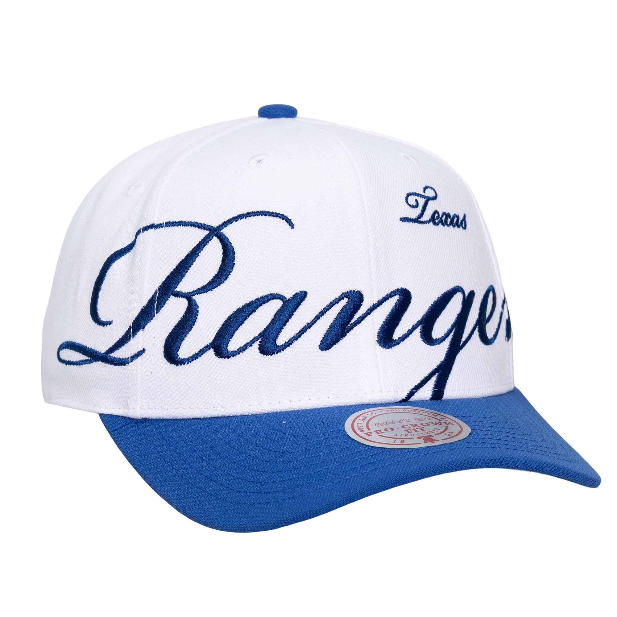 Rogal Ranger Unisex Texas Rangers Mitchell & Ness White/Royal XL Script Pro Crown ...