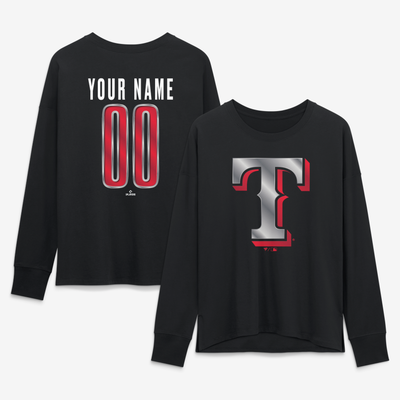 Texas Rangers Women's Forged Mascot Personalized Name & Number Long Sleeve T-Shirt - Black