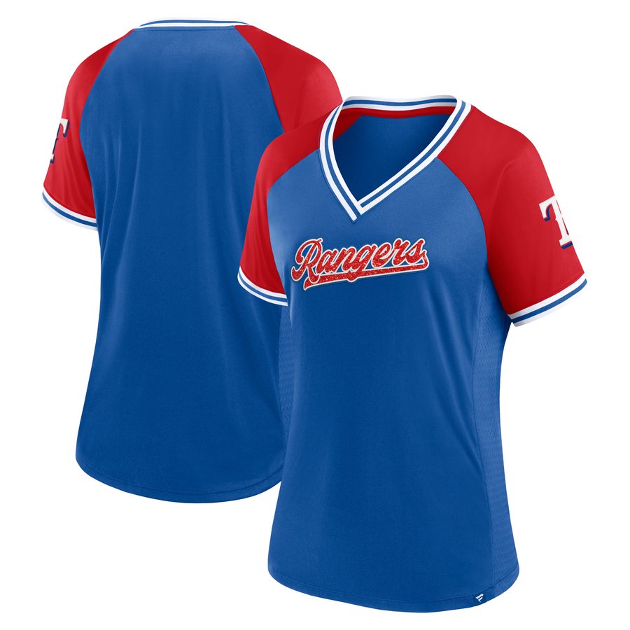 Women's Texas Rangers Fanatics Royal Glitz & Glam League Diva Raglan V ...