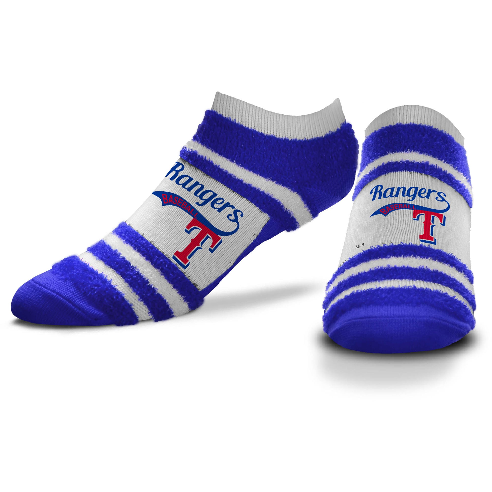 Women's Texas Rangers For Bare Feet Block Stripe Fuzzy Ankle Socks