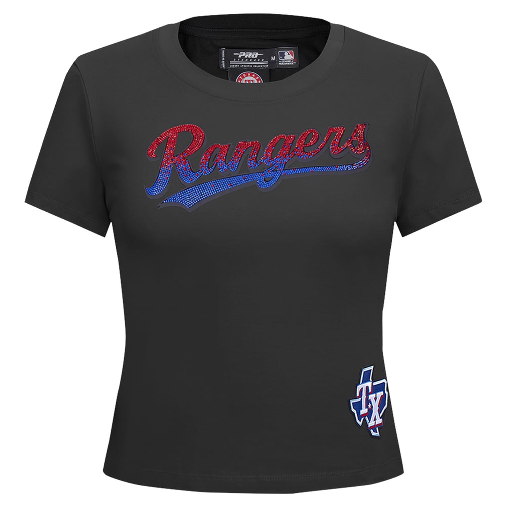 Women's Texas Rangers Pro Standard Black Rhinestone Slim Fit T-Shirt
