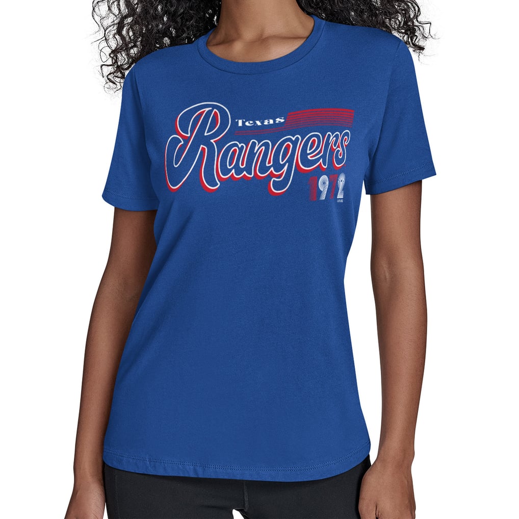  Texas Rangers Starter Women's Groovy Script Team Fitted T-Shirt - Royal