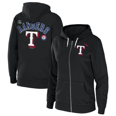 Texas Rangers WEAR by Erin Andrews Women's Full-Zip Sponge Fleece Hoodie - Black