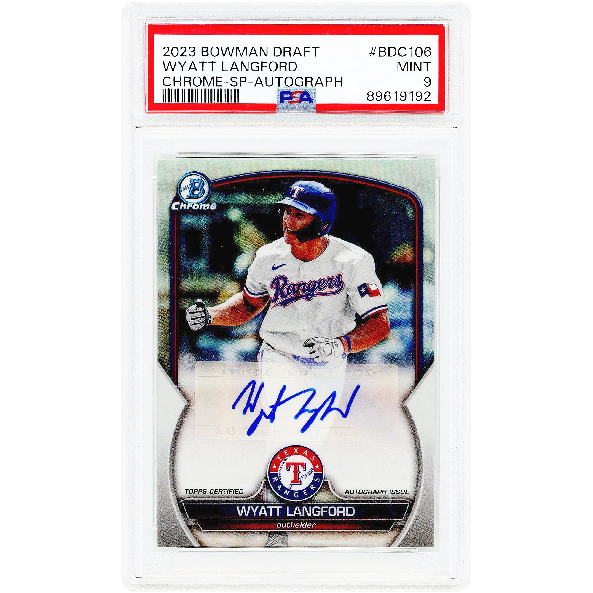Wyatt Langford Texas Rangers Autographed 2023 Bowman Draft Chrome 