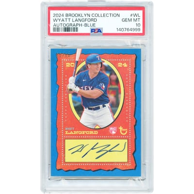 Wyatt Langford Texas Rangers Autographed 2024 Topps Brooklyn Collection Blue #AC-WL #40/40 PSA Authenticated 10 Rookie Card