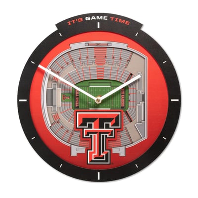 Texas Tech Red Raiders Fanpoint StadiumView 3D Wall Clock