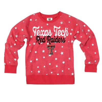 Texas Tech Red Raiders Wes & Willy Girls Youth Shimmer Star Reverse Fleece Sweatshirt - Red