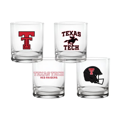  Texas Tech Red Raiders Indigo Falls Core 4-Pack Collectors Rocks Glass Set