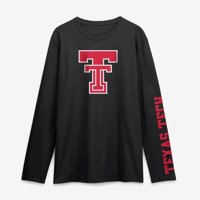 Texas Tech Red Raiders Logo Athletic Primary Logo Long Sleeve T-Shirt - Black
